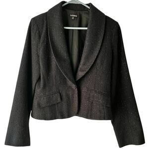 Le Chateau Black Tweed Blazer Women Medium Sparkle Short Glam Chic Corpcore Work